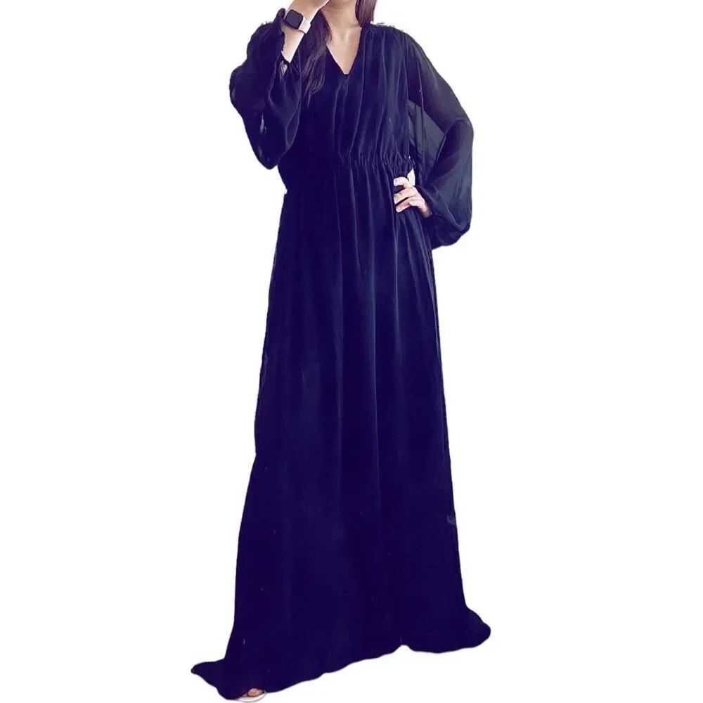 Pinko long sleeve v-neck embroidered maxi dress black